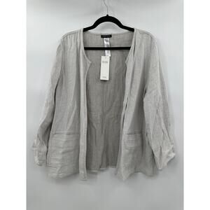 Eileen Fisher NWT Rustic Organic Linen Cotton Lightweight Jacket Gray Sz Large